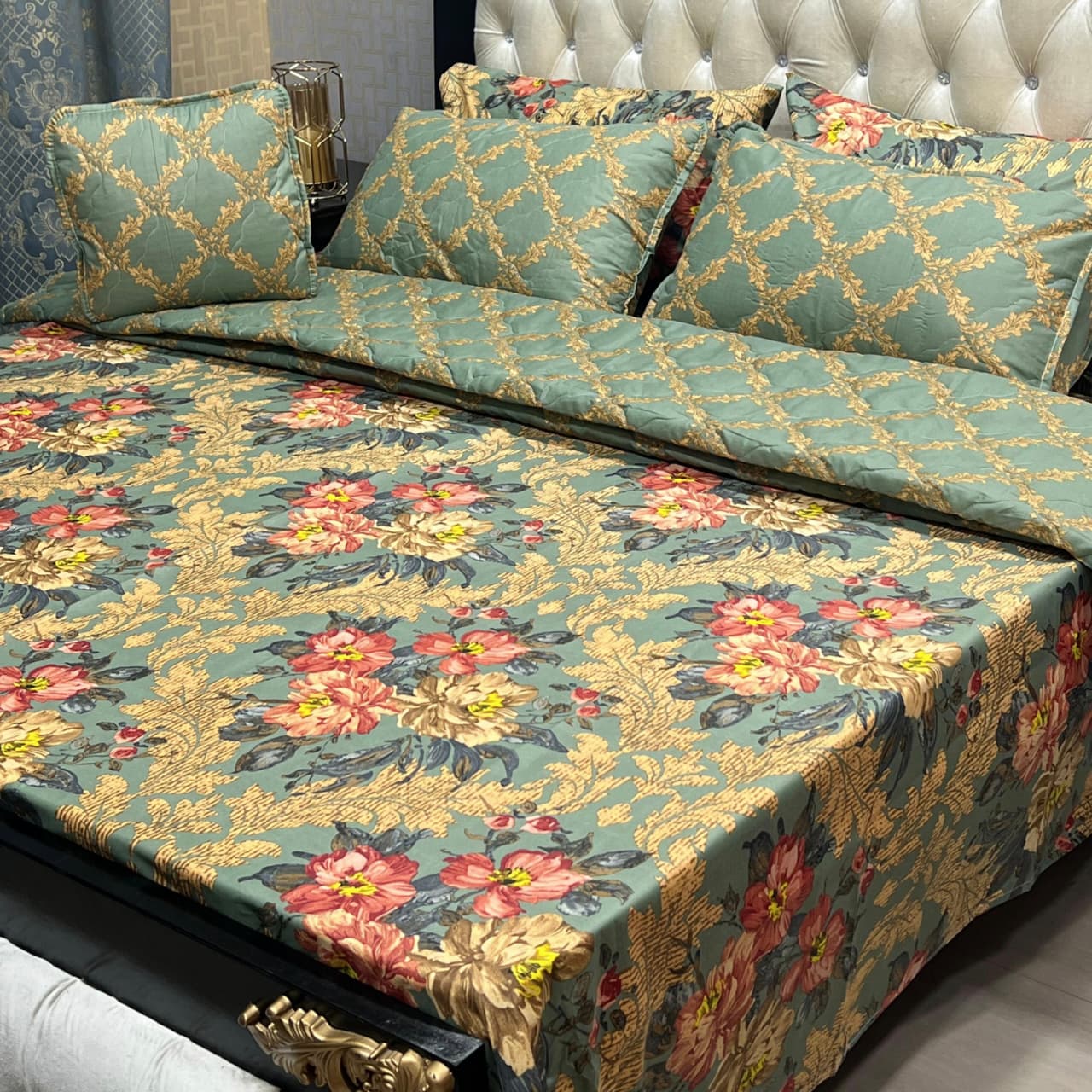 Green Floral Print Bedsheet