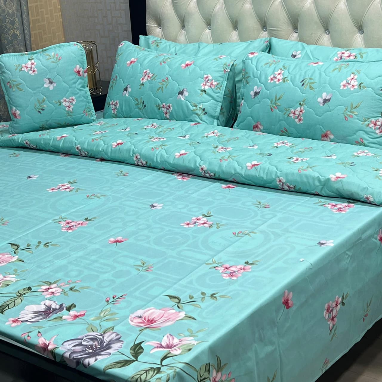Aqua Floral Bedsheet