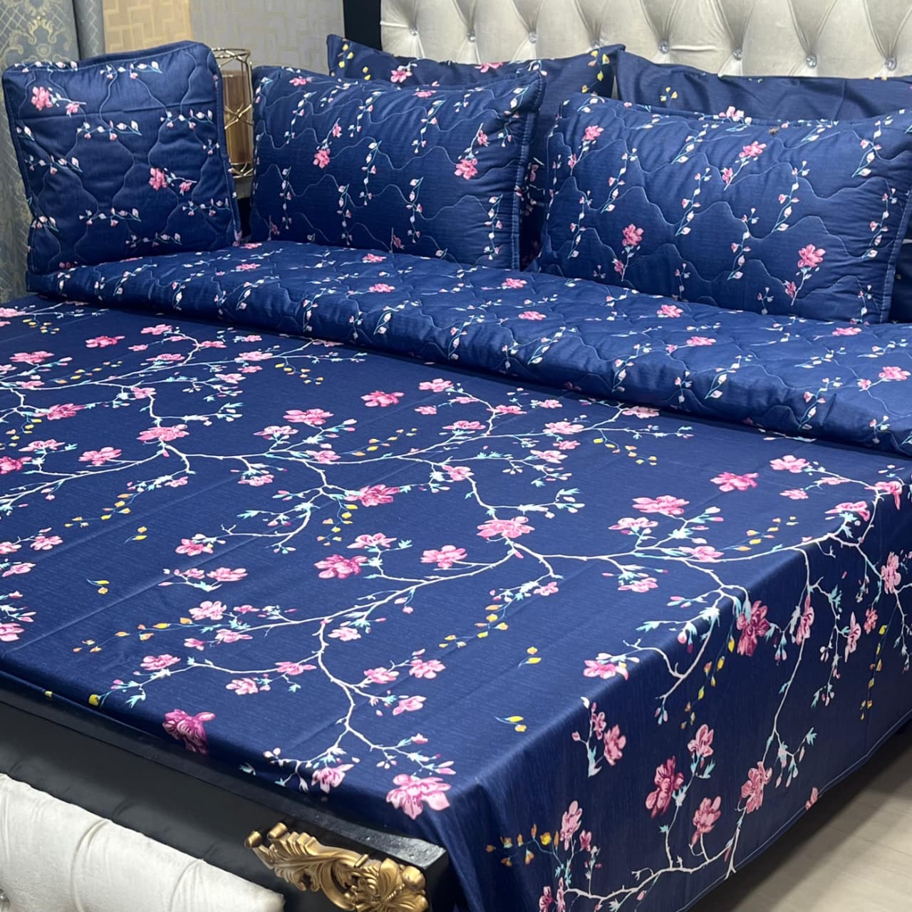 Navy Blue Floral Bedsheet