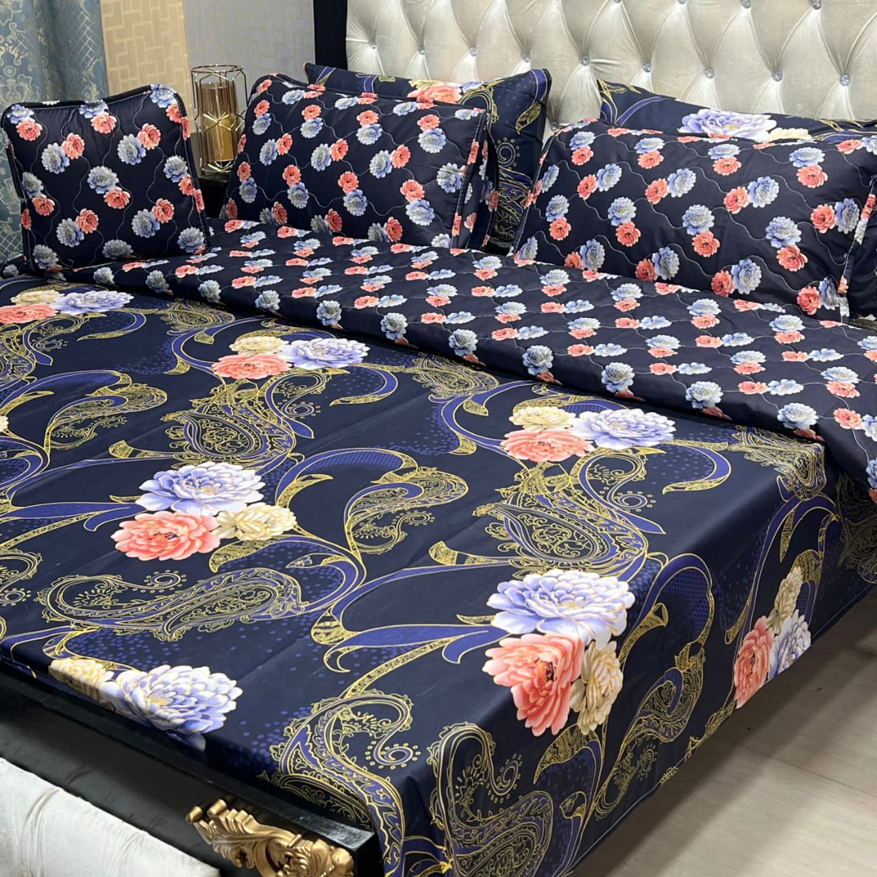 Black Floral Print Bedsheet
