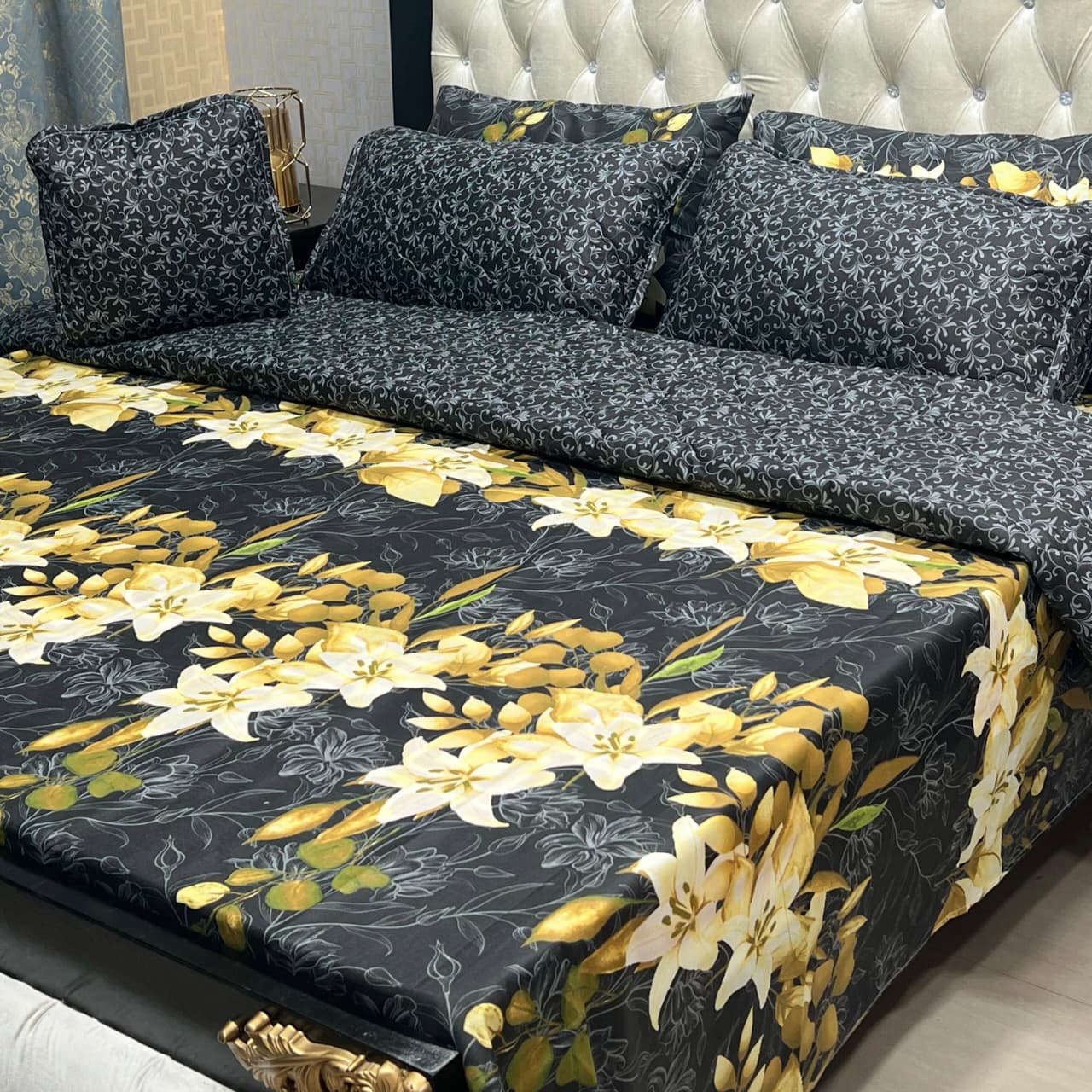 Black Golden Floral Bedsheet