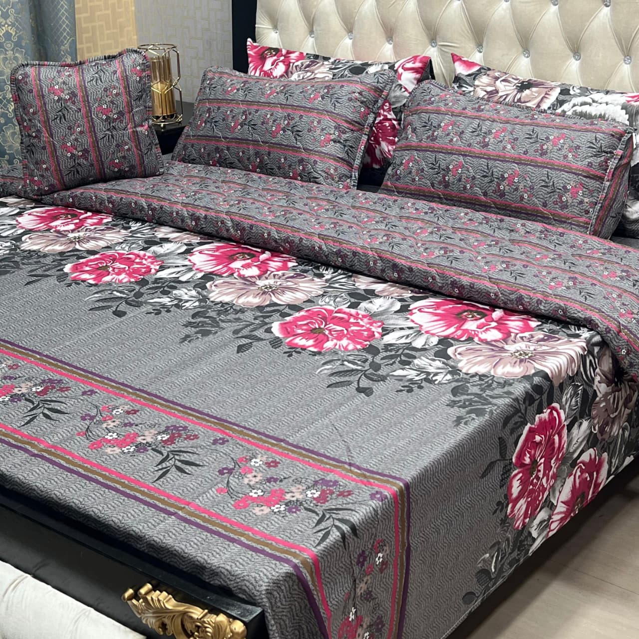 Grey Floral Bedsheet